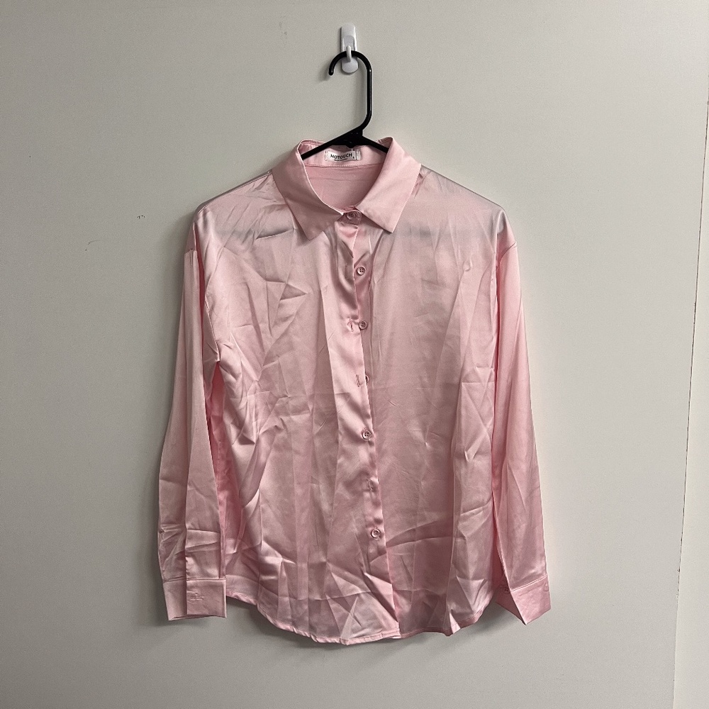BNWT Pink Satin Button Up